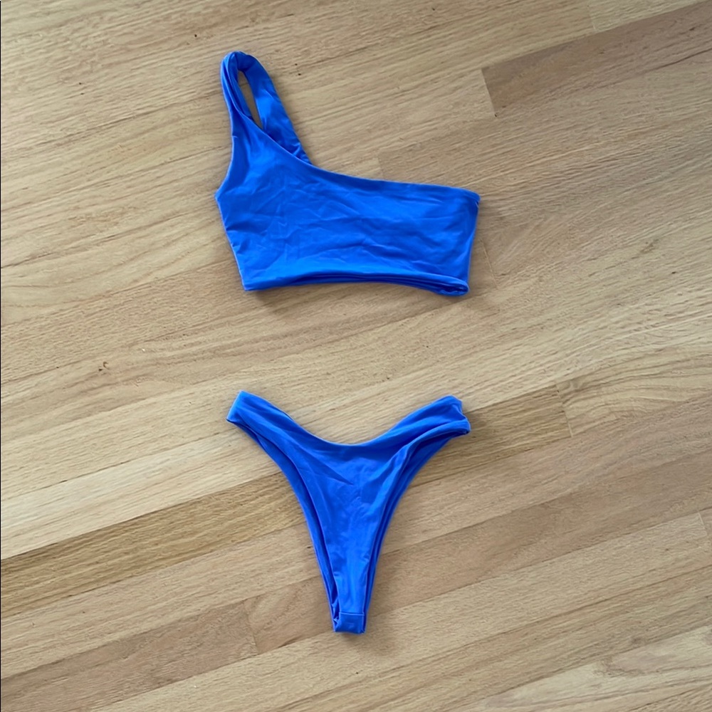 One-Shoulder Royal Blue Bikini Set - Women's Swim